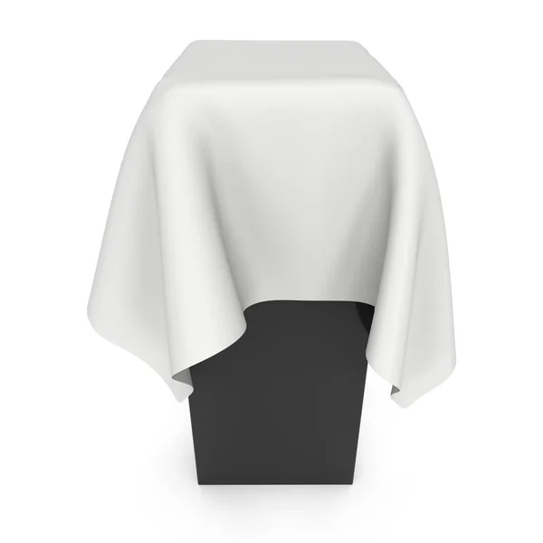 Presentation pedestal covered with white cloth — Stock Photo, Image