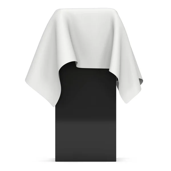 Presentation pedestal covered with white cloth — Stock Photo, Image