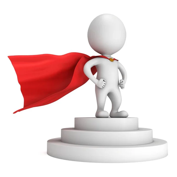 Brave superhero with red cloak stand on round stage podium — Stock Photo, Image