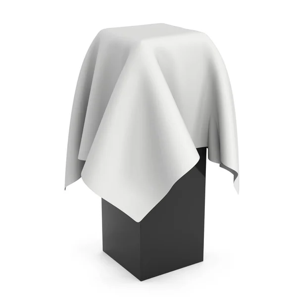 Presentation pedestal covered with white cloth — Stock Photo, Image