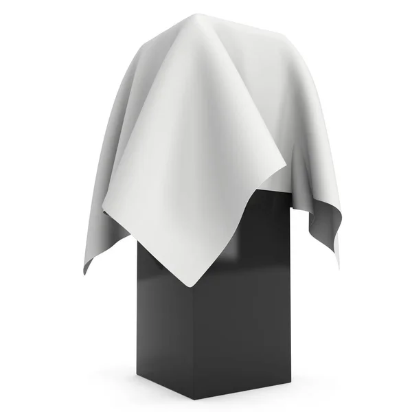 Presentation pedestal covered with white cloth — Stock Photo, Image