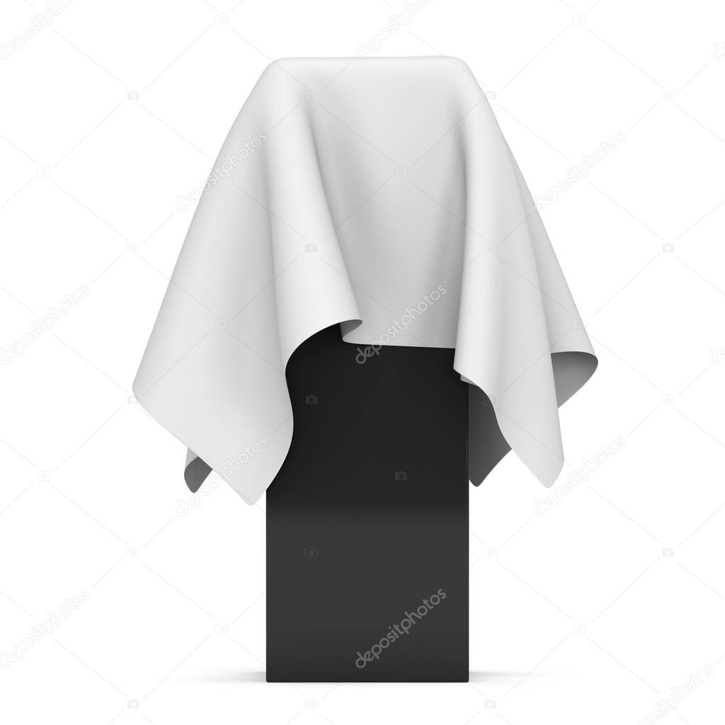 Presentation pedestal covered with white cloth