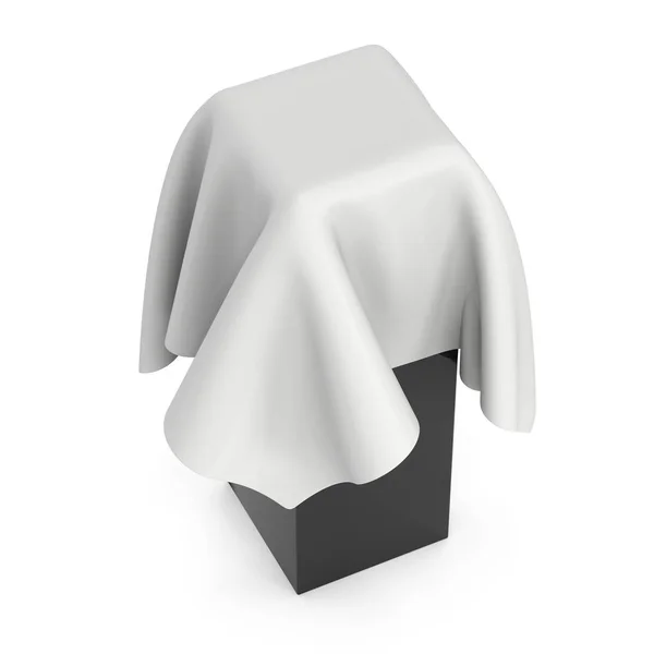 Pedestal de presentación cubierto con tela blanca — Foto de Stock