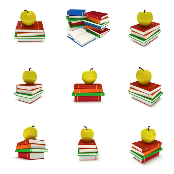 Torre de libro de colores con manzana —  Fotos de Stock