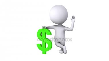 3D beyaz adam ayakta yeşil dolar işareti