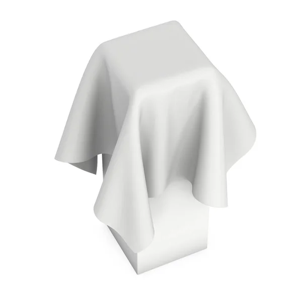 Cubierta de pedestal de presentación por tela blanca — Foto de Stock