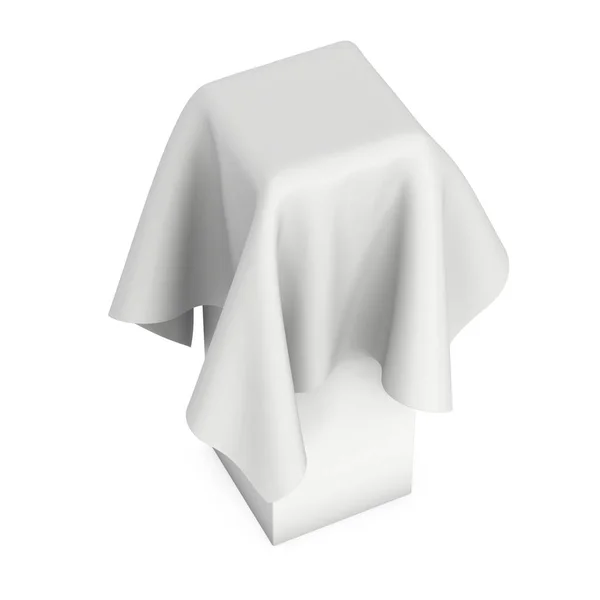 Presentation pedestal cover by white cloth — Stock Photo, Image