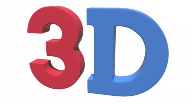 3D işareti metin logo simge kırmızı ve mavi renklerde