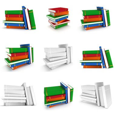 beyaz zemin üzerinde kitap yığını. 3D render