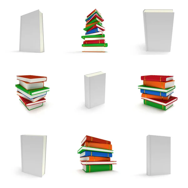 3D blank book cover over white background set — Stock Photo, Image