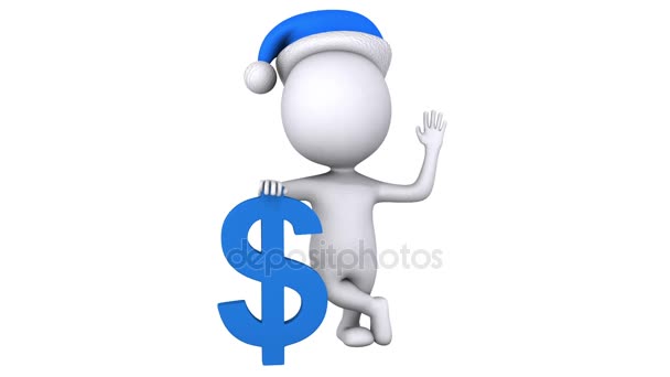 3D beyaz adam ayakta mavi dolar işareti ile — Stok video
