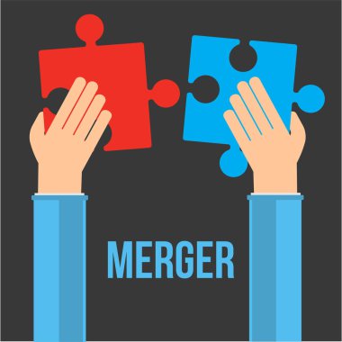 Kırmızı ve mavi bulmacalar bağlanmaya çalışan iki businessmans el