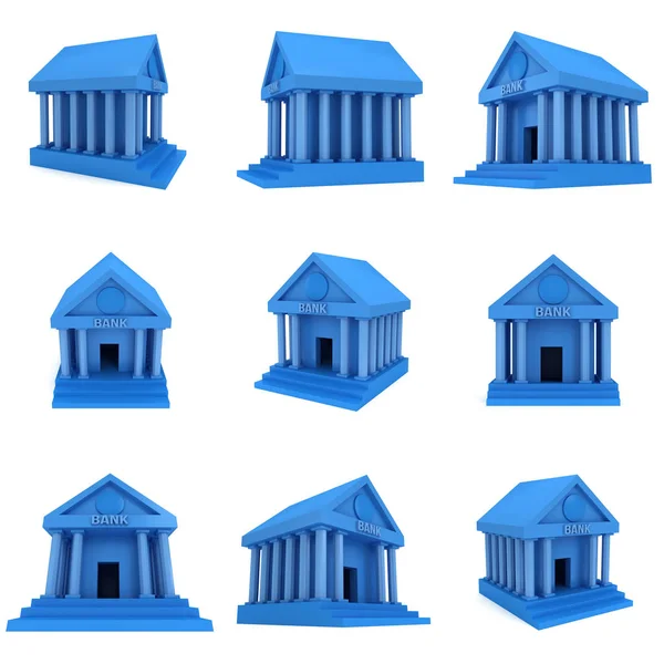 Bank niebieski budynek 3d ikona — Zdjęcie stockowe