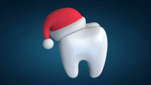 Tooth dragen Santa Claus Hat — Stockvideo