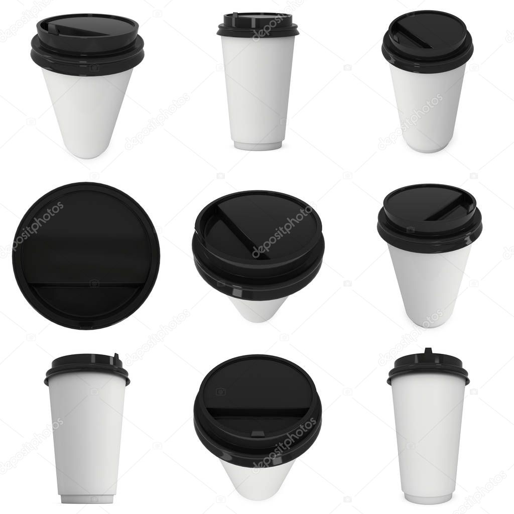 Disposable coffee cup. Blank paper mug with black plastic cap