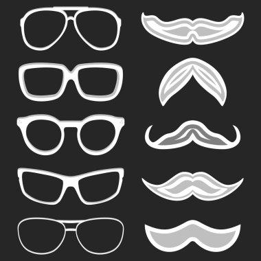 Hipster inek gözlük ve siyah şık bıyık set