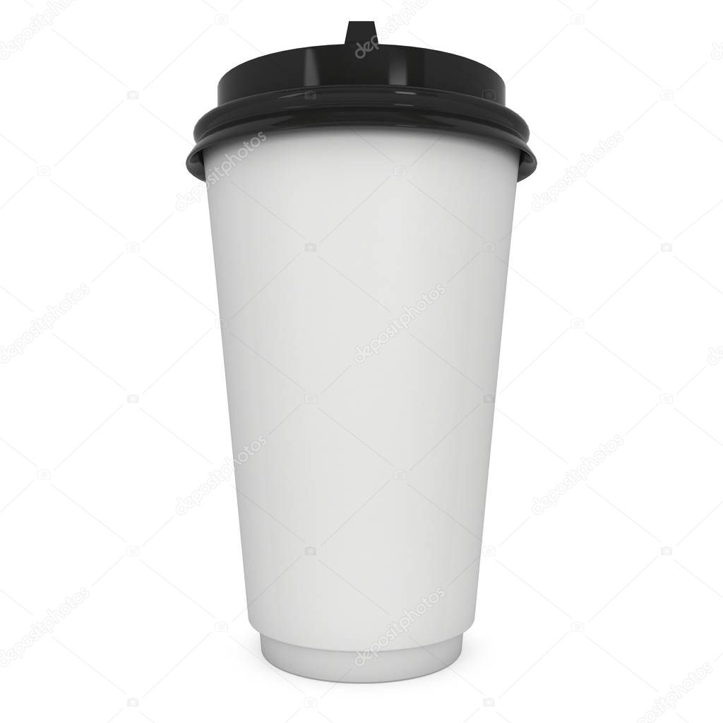 Disposable coffee cup. Blank paper mug with black plastic cap