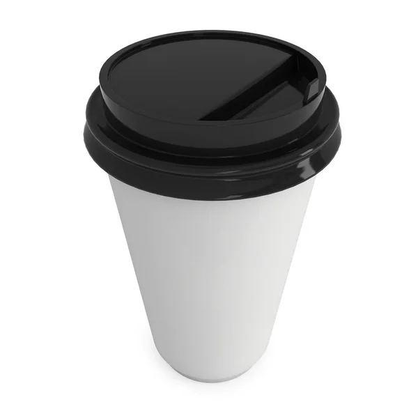 Φλιτζάνι καφέ μίας χρήσης. Κενό χαρτί κούπα με μαύρο πλαστικό καπάκι — Φωτογραφία Αρχείου
