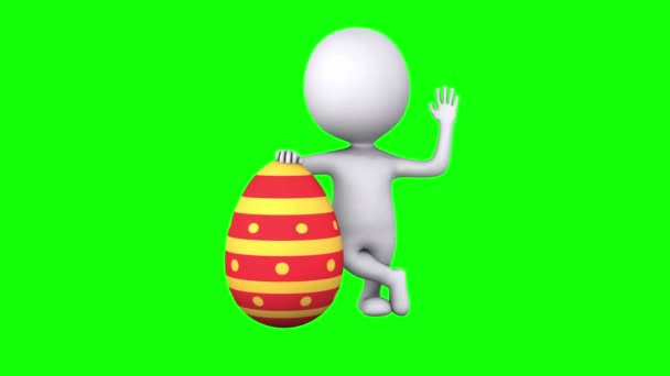 Hombre 3d con huevo de Pascua rojo — Vídeos de Stock