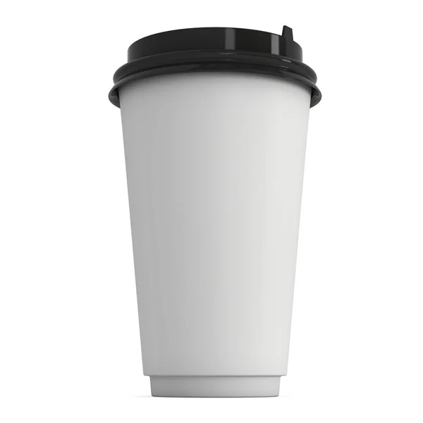 Copo de café descartável. Caneca de papel em branco com tampa de plástico preto — Fotografia de Stock