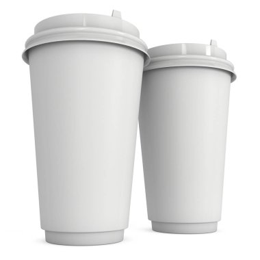 Tek kullanımlık kahve fincanı. Boş kağıt kupa plastik kapaklı