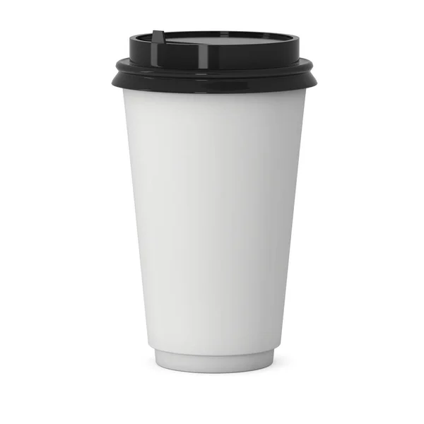 一次性咖啡杯。张空白的纸杯子，黑色的塑料帽 — 图库照片