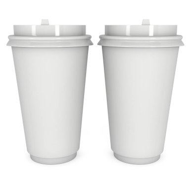 Tek kullanımlık kahve fincanı. Boş kağıt kupa plastik kapaklı