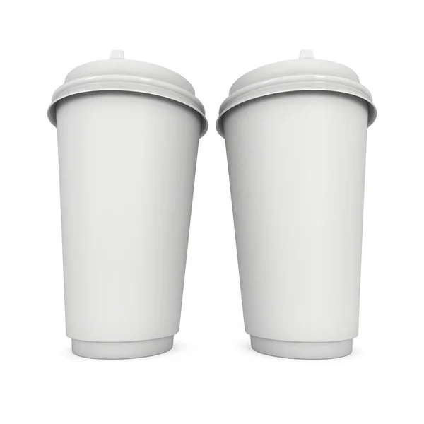 Tasses à café jetables. Tasse en papier blanc avec capuchon en plastique — Photo