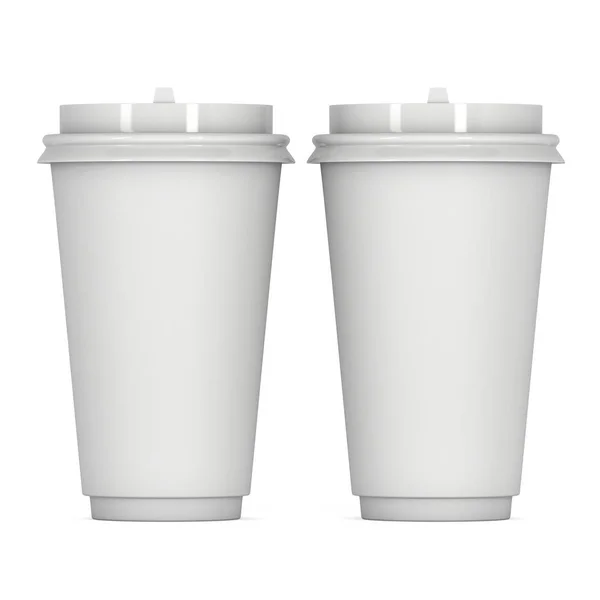 Κούπες καφέ μίας χρήσης. Κενό χαρτί κούπα με πλαστικό καπάκι — Φωτογραφία Αρχείου
