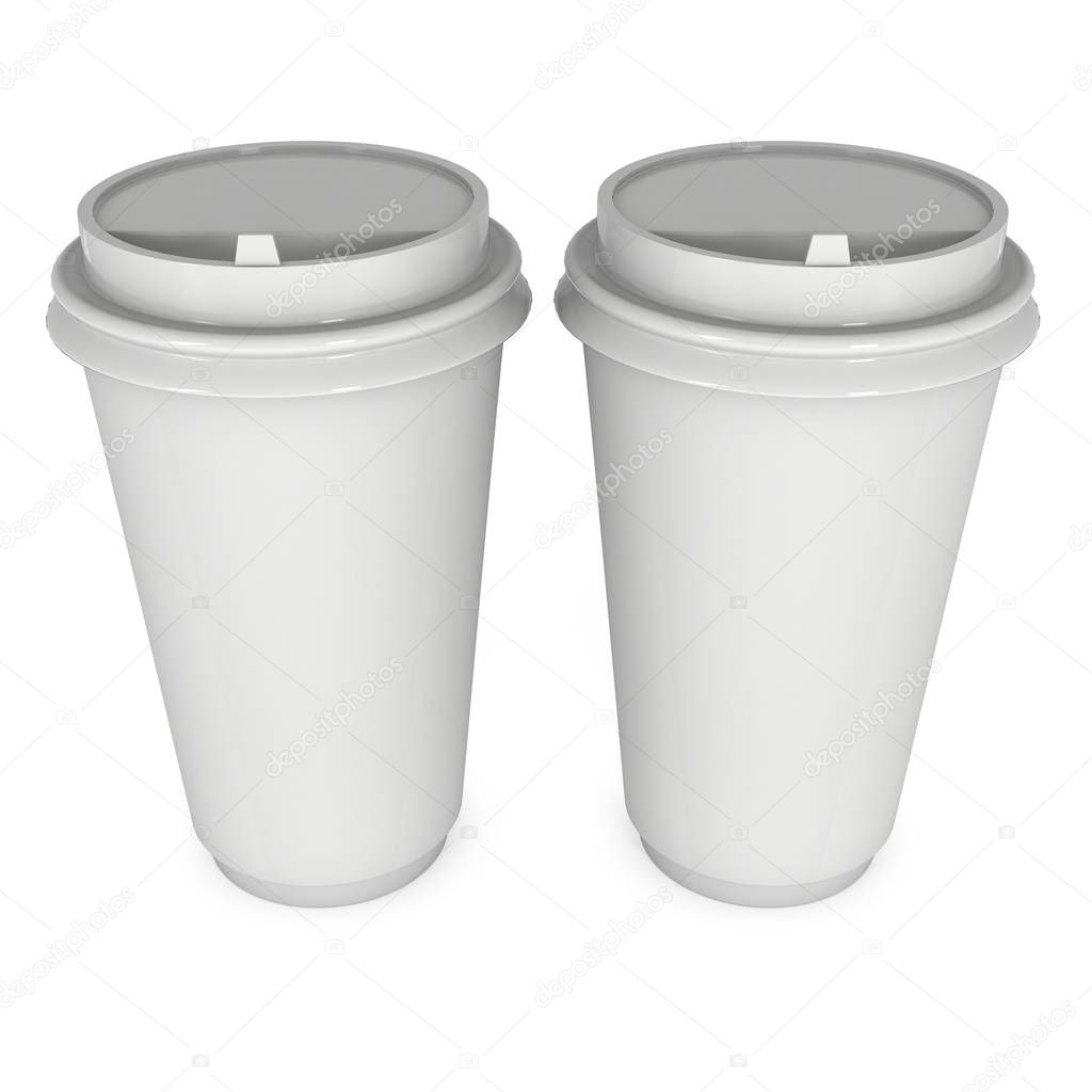 Disposable coffee cups. Blank paper mug with plastic cap