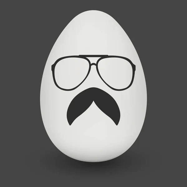Chicken Egg hipster nerd glasses and stylish mustache — Stock Vector