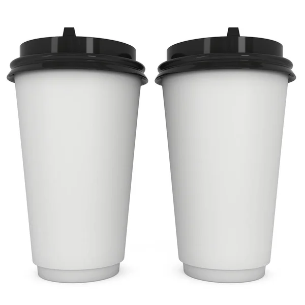 Tasses à café jetables. Tasse en papier blanc avec capuchon en plastique — Photo