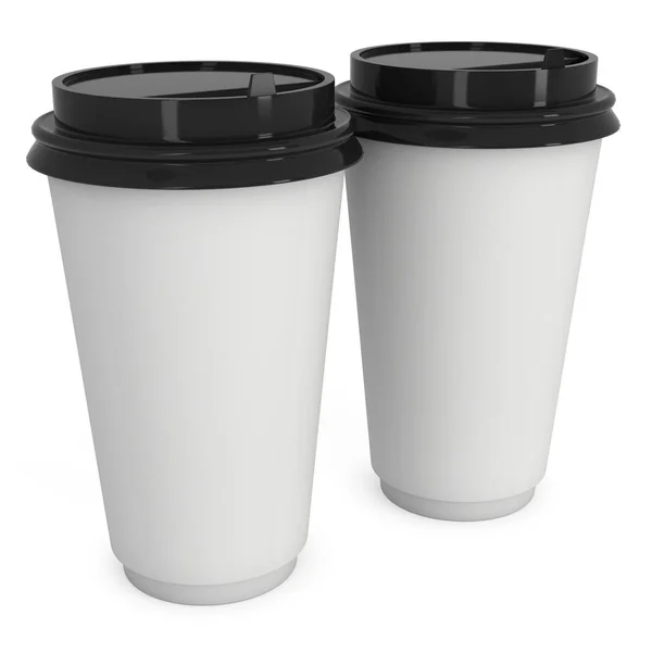 Κούπες καφέ μίας χρήσης. Κενό χαρτί κούπα με πλαστικό καπάκι — Φωτογραφία Αρχείου