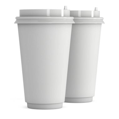 Tek kullanımlık kahve fincanı. Boş kağıt kupa plastik kapaklı