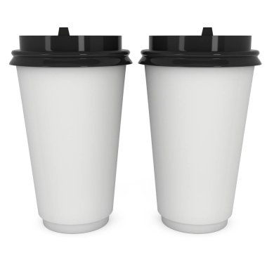 Tek kullanımlık kahve fincanı. Boş kağıt kupa plastik kapaklı