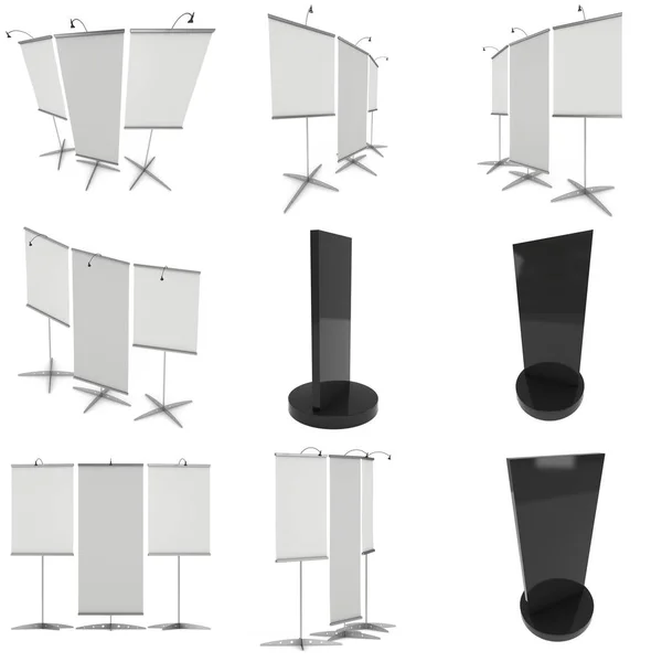 빈 롤 업 박람회 배너 스탠드 그룹 — 스톡 사진