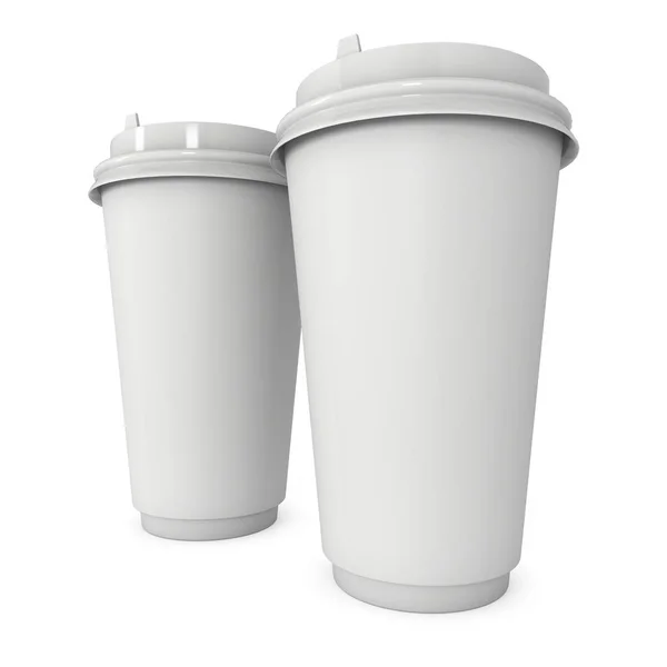 Disponibla kaffekoppar. Blankt papper mugg med plastlock — Stockfoto