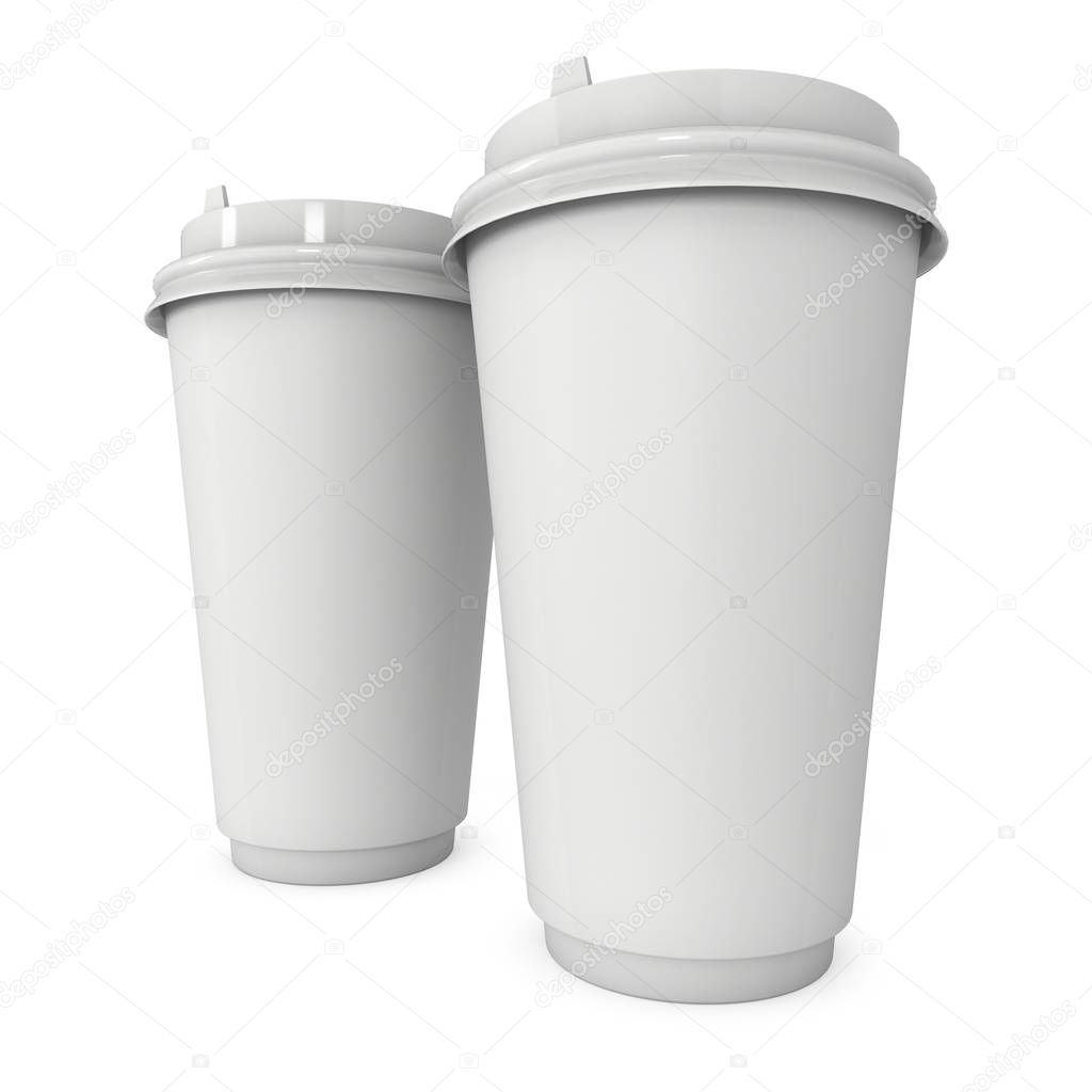 Disposable coffee cups. Blank paper mug with plastic cap