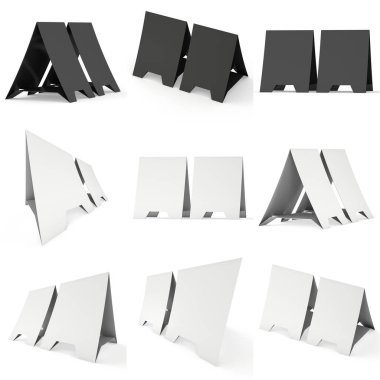 Boş kağıt çadır kartları. 3D render.