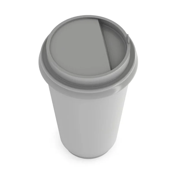 Einweg-Kaffeetasse vorhanden. leerer Papierbecher mit Plastikdeckel — Stockfoto