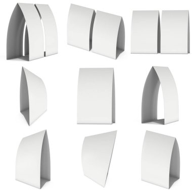 Boş kağıt çadır kartları. 3D render.