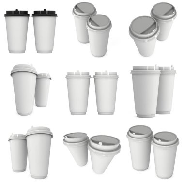 Tek kullanımlık kahve fincanı. Boş kağıt kupa plastik kapaklı