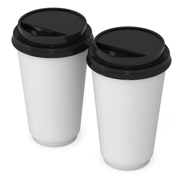 Disponibla kaffekoppar. Blankt papper mugg med plastlock — Stockfoto