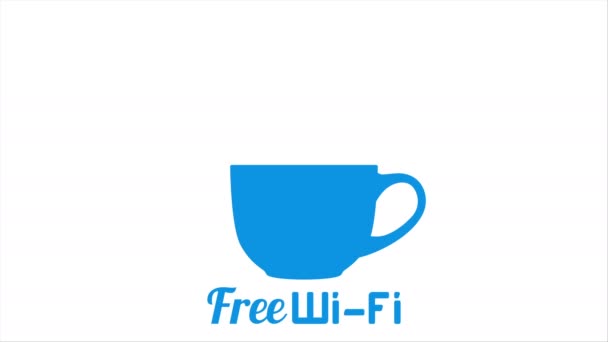 Internet cafe free wifi coffee cup sign. — Stock Video