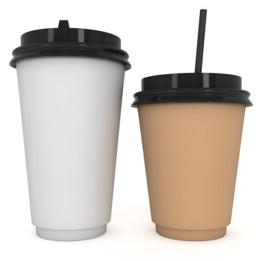 Tek kullanımlık kahve fincanı. Boş kağıt kupa plastik kapaklı