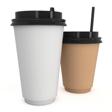 Tek kullanımlık kahve fincanı. Boş kağıt kupa plastik kapaklı