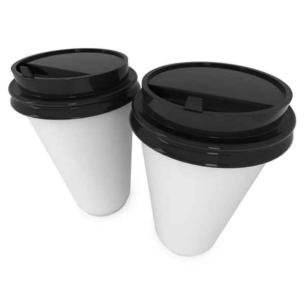 Tasses à café jetables. Tasse en papier blanc avec capuchon en plastique — Photo