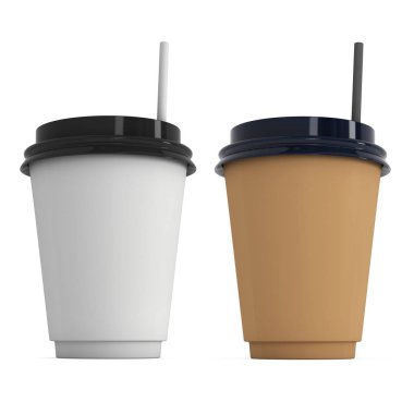 Tek kullanımlık kahve fincanı. Boş kağıt kupa plastik kapaklı