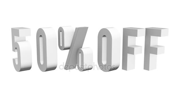 50 percent off 3d letters rotate on white background — Stock Video