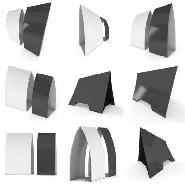 Boş kağıt çadır kartları. 3D render.